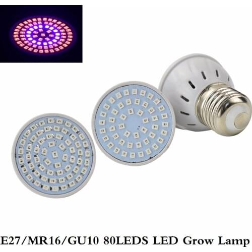 Full Spectrum Grow Light E27 LED Grow Lamp GU10 MR16 48 60 80leds 220v led light for Hydroponics Flowers Plants Vegetables Bulbs