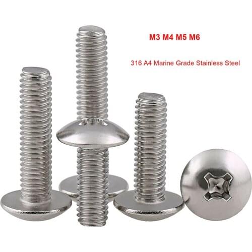 M3 M4 M5 M6 Phillips Truss Mushroom Head Screws 316 Stainless Steel Cross Recessed Round Large Flat Head Machine Screw Bolts