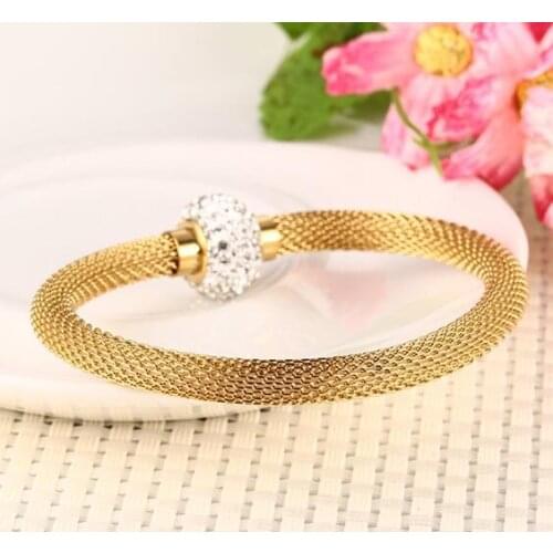 Fashion GIfts Stainless steel magnet Crystals Chain Bangle Bracelet Gold ladies women Bling