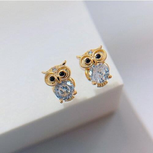 925 Sterling Silver Crystal Owl Piercing Stud Earring For Women Jewelry Pendientes Accessories eh1296