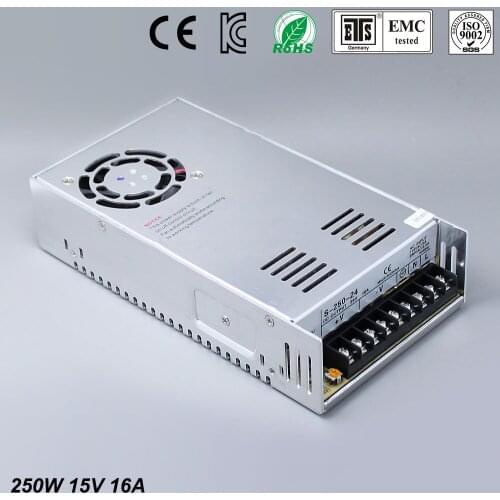 New model 15V 16A 200W Switching Power Supply Driver for LED Strip AC 100-240V Input to DC 15V free shipping