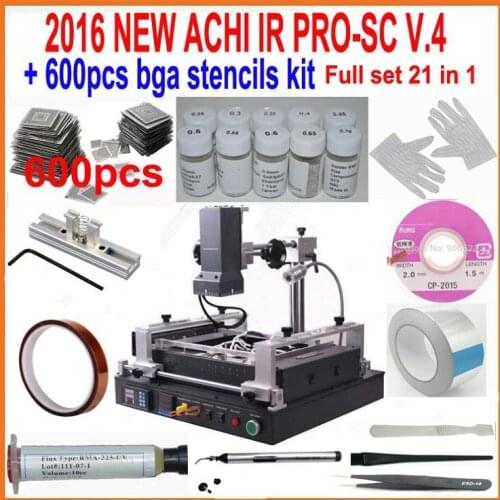 Newest ACHI Dark infrared BGA rework station IR PRO SC V.4 + most completely 600pcs bga stencils 21 in 1 bga reballing kit