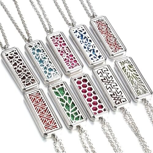 New Square Aromatherapy Necklace Tree of Life Stainless Steel Open Perfume Locket Essential Oil Diffuser Necklace Aroma Jewelry