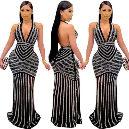 New Style Dresses for Women Party Sexy Elegant Bodycon Sleeveless Deep V Neck Maxi Dress High Quality Wholesale Dropshipping