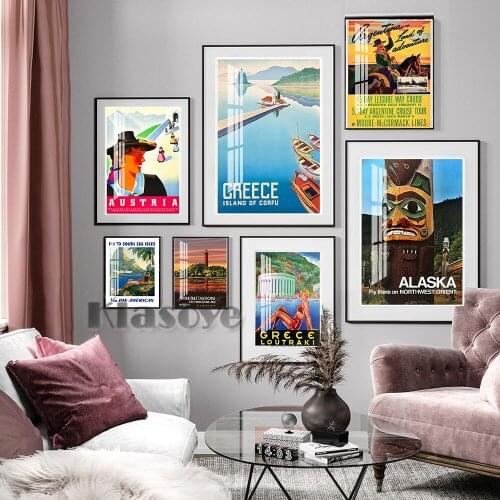 Reprint Vintage Airline Travel Prints Poster Alaska Argentina Austria Greece New Mexico Finland Calidonia Wall Art Decor Picture