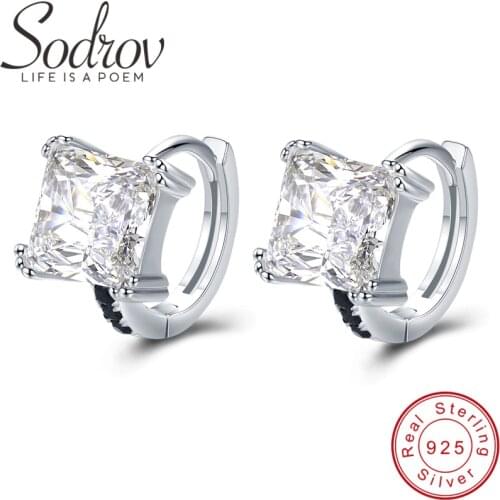 SODROV Vintage 5.12g 925 Sterling Silver Square Hoop Earrings for Women Fine Jewelry Boucle d'oreille Bijoux T200