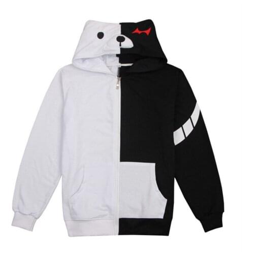 Danganronpa: Trigger Happy Havoc Anime Cosplay Hoodie Sweatshirt Hooded Black White Bear Long Sleeve Coat Jacket