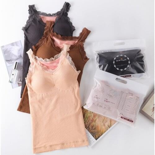 Warm vest lace bottom wear plus velvet thickening winter camisole massage wrapped chest Tanks bra Chest pad Thermal underware