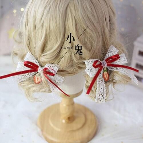 Japanese Lace Lolita Strawberry Hair Clip Hair Ornaments Soft Sister Double ponytail Bowknot Hair ring Daily Hair accessories