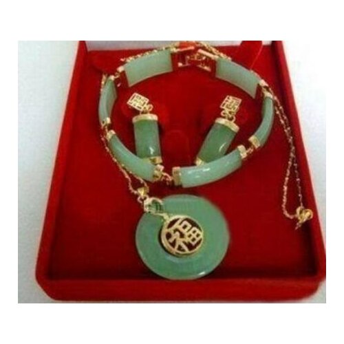 Green jade bracelet lucky earrings Pendant necklace jewelry Set