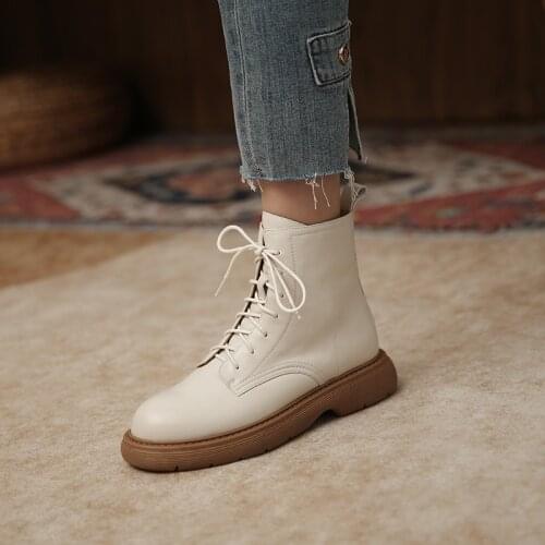 Women Shoes Women Boots 2021 Winter Genuine Leather Ankle Boots zapatos de mujer womens platform heels chunky boots