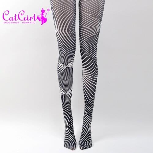 Womens tapered Stockings Black and white striped pantyhose spring and autumn fashion styles