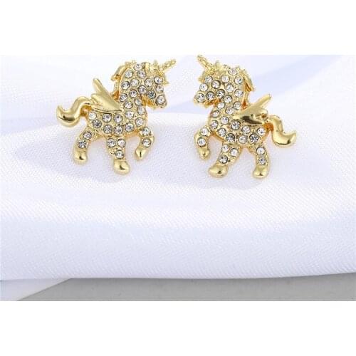 1Pair New Cute Zircon Unicorn Stud Earrings For Women Fashion Romantic Bowknot Geometric Animals Earrings Wedding Jewelry E781