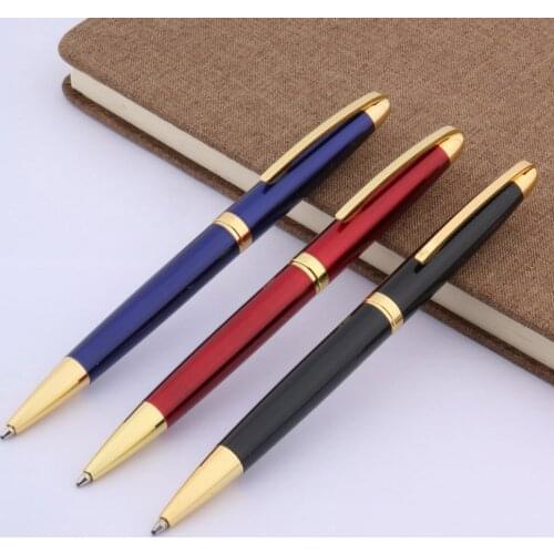1Pc Office Writing Metal Pen Stationery Blue Red Black Student Gift Golden Clip Ballpoint Pen