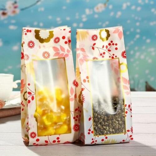 100pcs Flower Printed Plastic Bags with Window For Biscuits Candy Tea Nut Package Wedding Party Decor Machine Seal