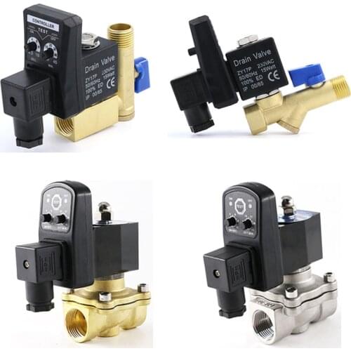 AC 220V/DC 24V 1/2" Electronic Timed 2 Way Air Compressor Gas Tank Automatic Drain Valve
