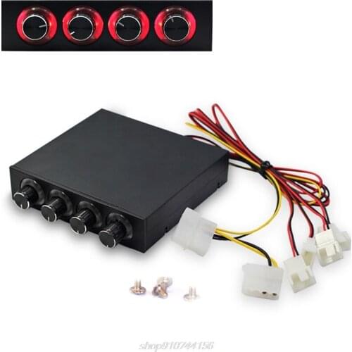 3.5inch PC HDD 4 Channel Speed Fan Controller with Blue/Red LED Controller Front Panel For Computer Fans J25 21 Dropship