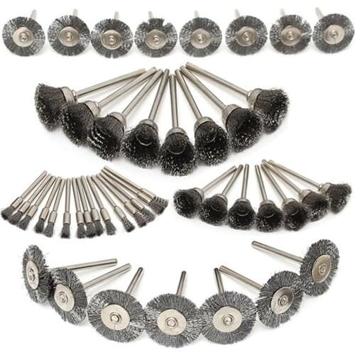 45pcs Wire Brushes Metal Rust Removing Wheels Steel Wire Wheels With Shank Pole Flat Copper Wire Wheels Polishing Brushes Set