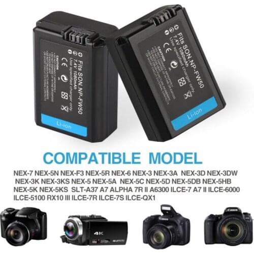 NP-FW50 Battery NP FW50 1080mah For Alpha a6500 a6300 a6000 a5000 a3000 NEX-3 a7R a7m2 NEX-3 QX1 Batterie FW50 Charger