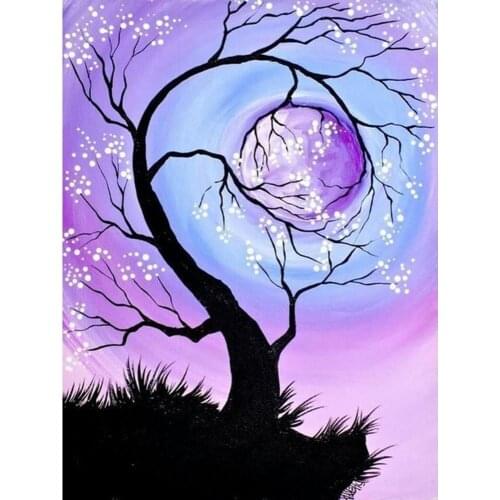 5D Diy Abstract Purple Tree Diamond Painting Kit Full Round Drill Diamond Embroidery Mosaic Cross Stitch Home Decoration Gift