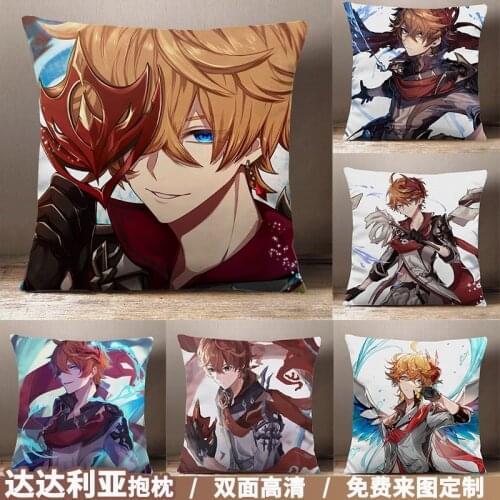 Anime Genshin Impact Tartaglia Cartoon Square Throw Pillow Cosplay Game Siesta Short Plush Sofa Cushion Gifts 45*45cm
