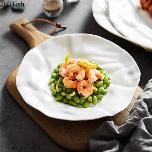 White Porcelain Dinner Set Plates Dishes Irregular Shape Ceramic Cake Food Plate Bowl Tableware Plates Full Set for Restaurant