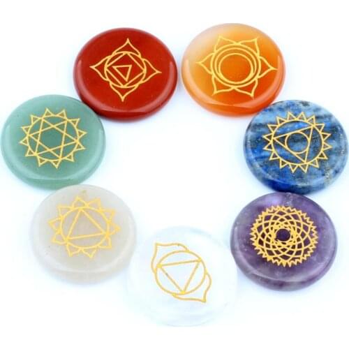 No hole mix Natural stone seven chakras Engraved patten carved Round Oval for Crystal Reiki Jewelry Accessories Quartz Healing