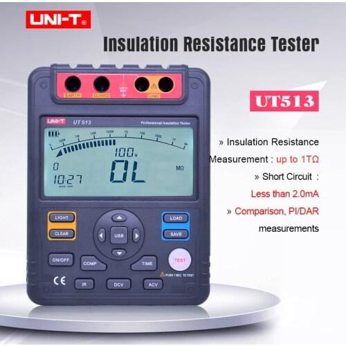 Digital Megger meter Insulation Resistance Tester UNI-T UT513 Megohmmeter AC DC Voltage Ohm meter 5Kv USB Interface Data storage