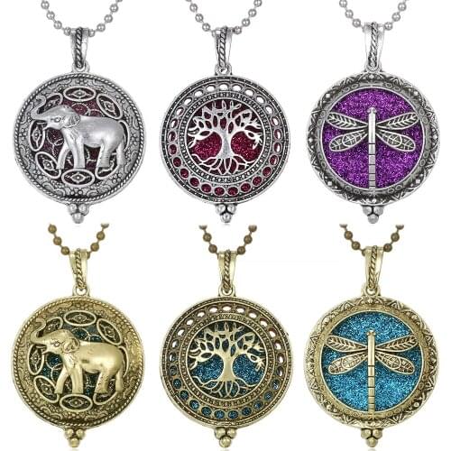 Tree Elephant Dragonfly Aromatherapy Necklace Diffuser Pendant Perfume Essential Oil Diffuser Locket Necklace Aroma Jewelry