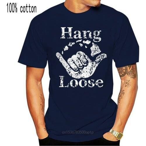 New Distressed - Hang Loose Hawaiian Island Surfer Riding Waves Tshirt Print Tee Shirt Men Short Sleeve
