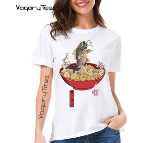 Japanese Carp Fish Ramen Print Short Sleeve T Shirts Harajuku Hip Hop Casual Streetwear Tees Shirt 2021 womens Summer T-shirt
