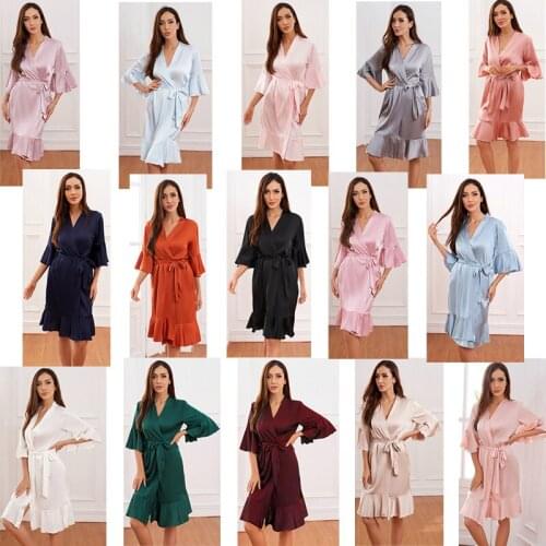 2021 Ruffled Robe Satin Robe Bridal Robes Bride Bridesmaid Robes Bride Team Bathrobe Silk Robes for Women