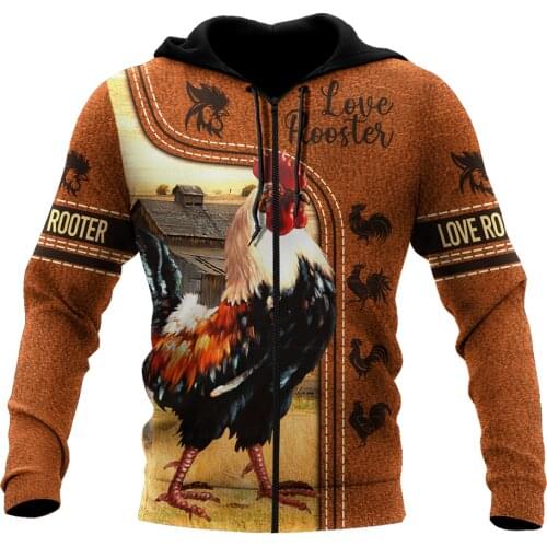 Love Rooster Pattern 3D All Over Printed Autumn Men Hoodies Unisex Casual Pullover Zip Hoodie Streetwear sudadera hombre DW0581