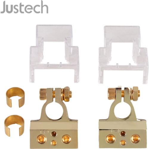 Justech 1 Pair 0 / 4 / 8 Or 10 Gauge AWG Positive & Negative Battery Terminal Clamp and 2pcs Shims +/- Battery Terminals For Car