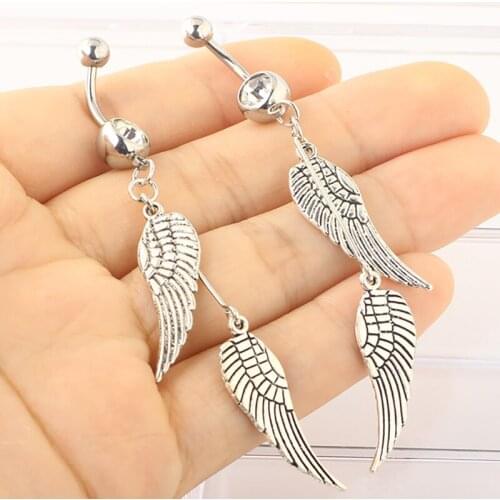 Belly Button Rings 14G Stainless Steel Navel Belly Earring CZ Heart Navel Ring Barbell Body Piercing Jewelry Wings Wholesales