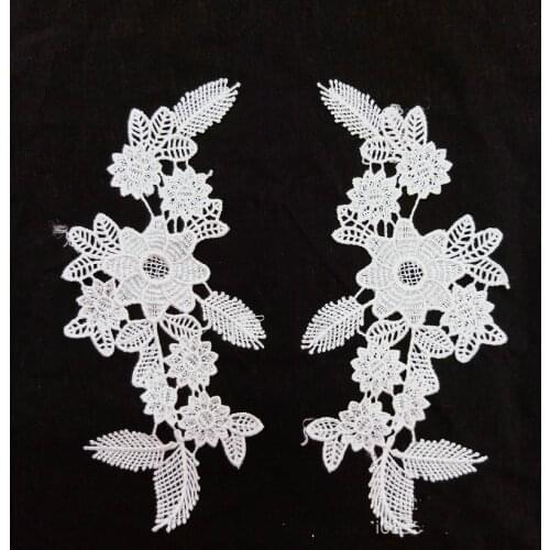 2PCS White Flower Flora Wedding Gown Appliques Embroidered Lace Trims Fabric Collar Mesh Sew Patch For Dress DIY Decoration