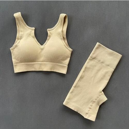 Two Piece Set Women Seamless Sports Suits Yoga Sets Crop Top Bra Fitness Shorts Running Sportswear Gym Workout Clothes Female