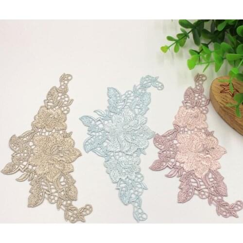 QJH 1pair Beautiful Lace Applique Headwear Flower Lady Motif Venise Embroidery Lace Trim Wedding Dress Garment Accessories