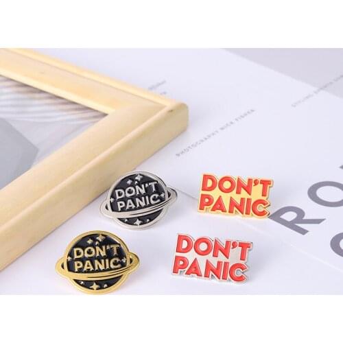 Creative Don't Panic Planet English Letter Code Metal Brooch Ins Trendy Fashion All-match Backpack Badge Clothing Accessories