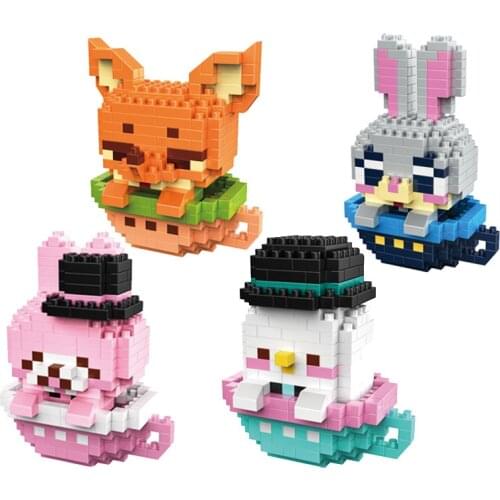 Creative Cartoon Cup Series Micro Building Blocks Disney Zootopia Nick Judy DIY Kids Educational Assembled Toy Building Blocks