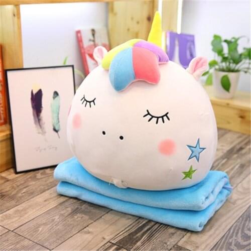 Cartoon soft cute unicorn pillow blanket doll plush toy sleeping pillow cushion air conditioning blanket office nap pillow net r