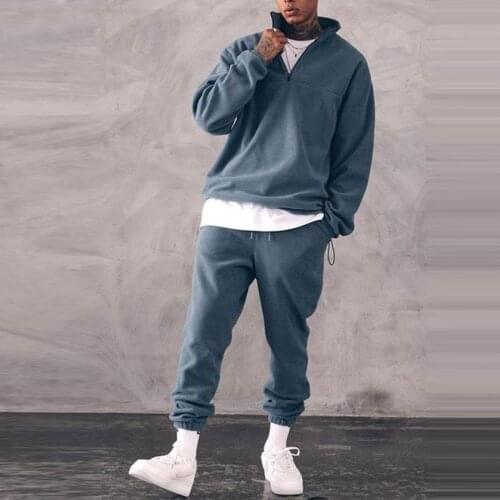 Sweatshirts Set Men Winter Warm Fashion 2021 Mens Jogger Tracksuit Solid Stand Collar Sweatshirt Casual 2 Pieces Sports Suits