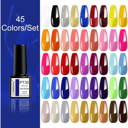 Gel Nail Polish 45Pcs Set Long Lasting Soak Off UV LED Gel Varnish Cured By Nail Lamp Need Base Top Coat Semi Permanent Led Gel