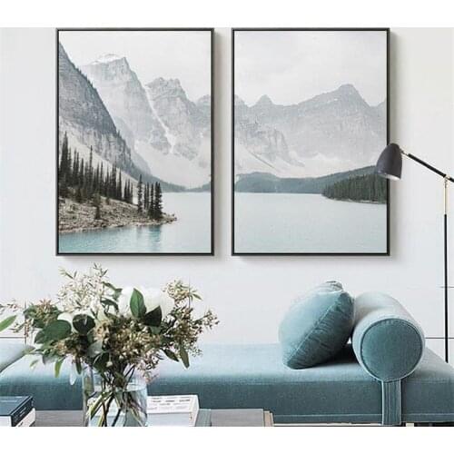 New Nordic Landscape Mountain Lake Canvas Painting Natural Scenery Wall Art Posters and Prints Modern Home Decor Living Room