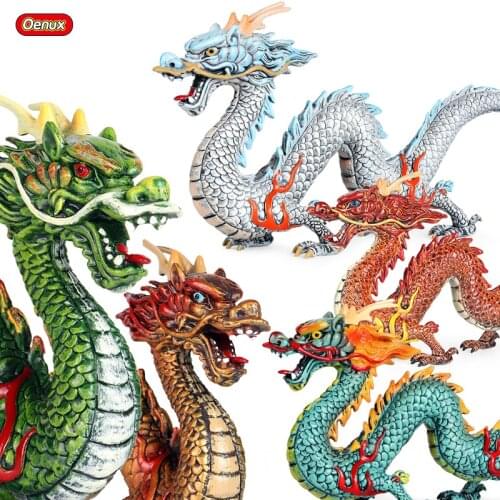 Oenux Original Simulation Lifelike Chinese Dragon Play Beads Action Figures Pvc Figurines Educational Dinosauria Toy Kids Gift