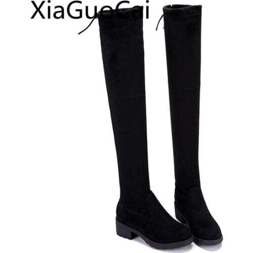 Autumn and Winter Sexy Over The Knee Women Long Boots Elastic Boots Long Tube Female Thigh High Boots Suede and Flannel Boots