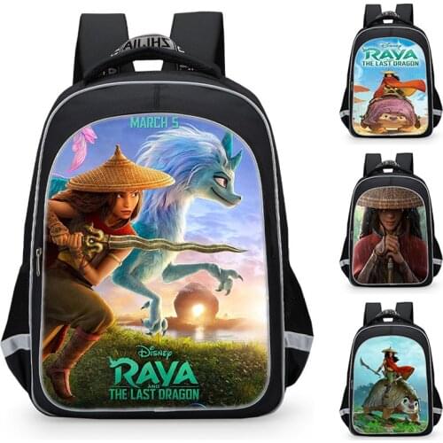 Raya and The Last Dragon Disney Anime Figure Backpack Student School Bag with Night Reflective Strips Kids Stylish Back Pack