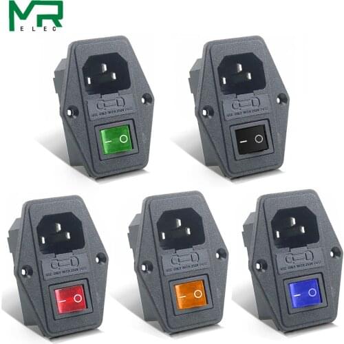 With 10A Fuse! Red yellow Green Blue Black Rocker Switch Fused C14 IEC320 Inlet Power Socket Fuse Switch Connector AS-10