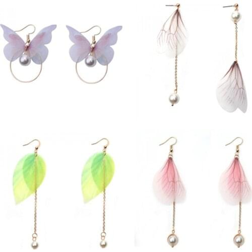 Fashion asymmetrical exquisite butterfly earrings imitation pearl earrings wings earrings for womens Girl gift Jewelry