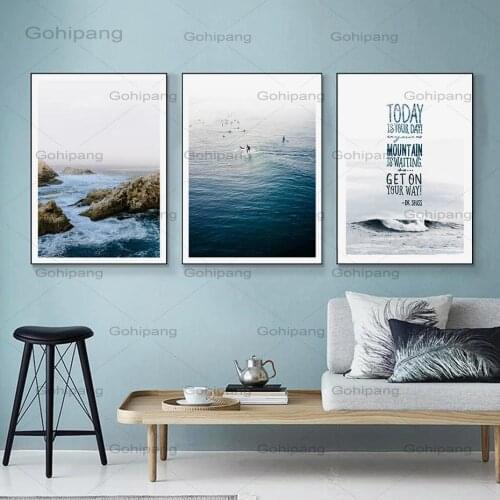 Nordic Sea Wave Scene Wall Art Canvas Paintings Poster Prints Modern Pictures for Living Room Interior Home Decoration No Frame